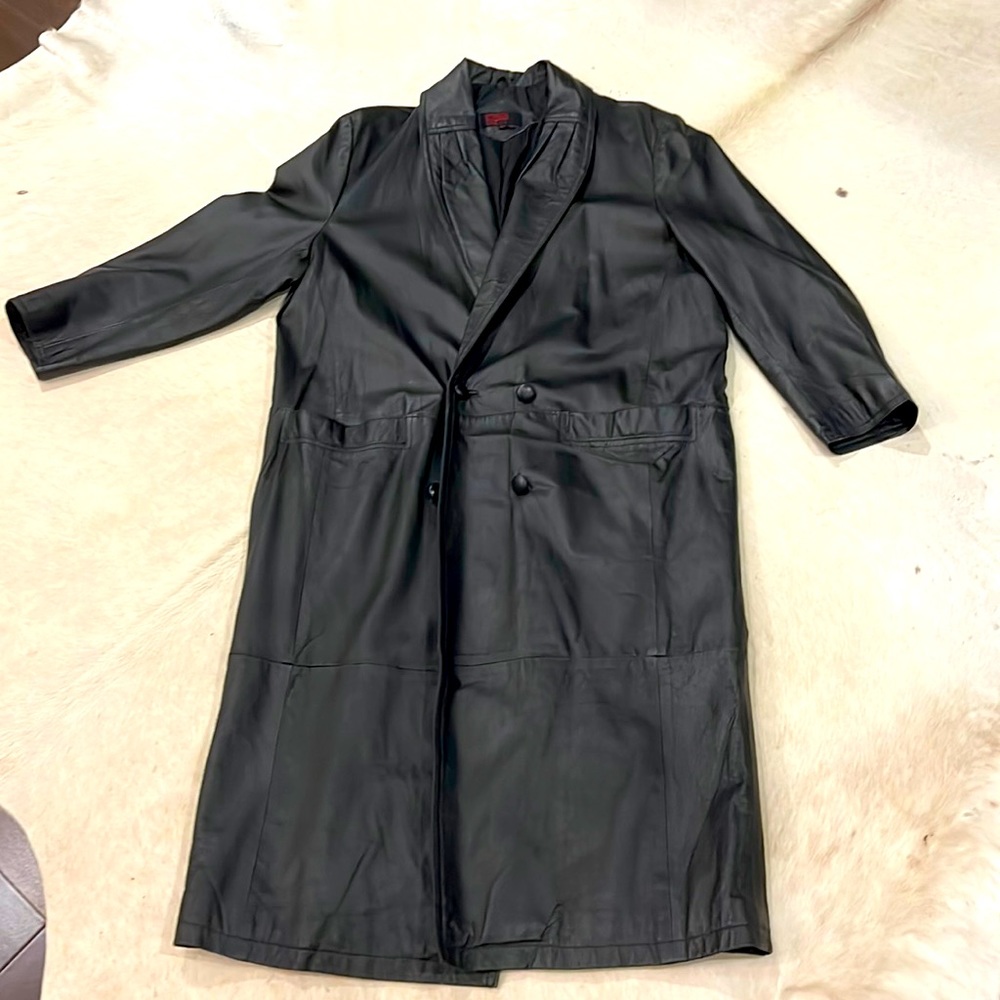 EUC BLACK FULL LENGTH LEATHER COAT